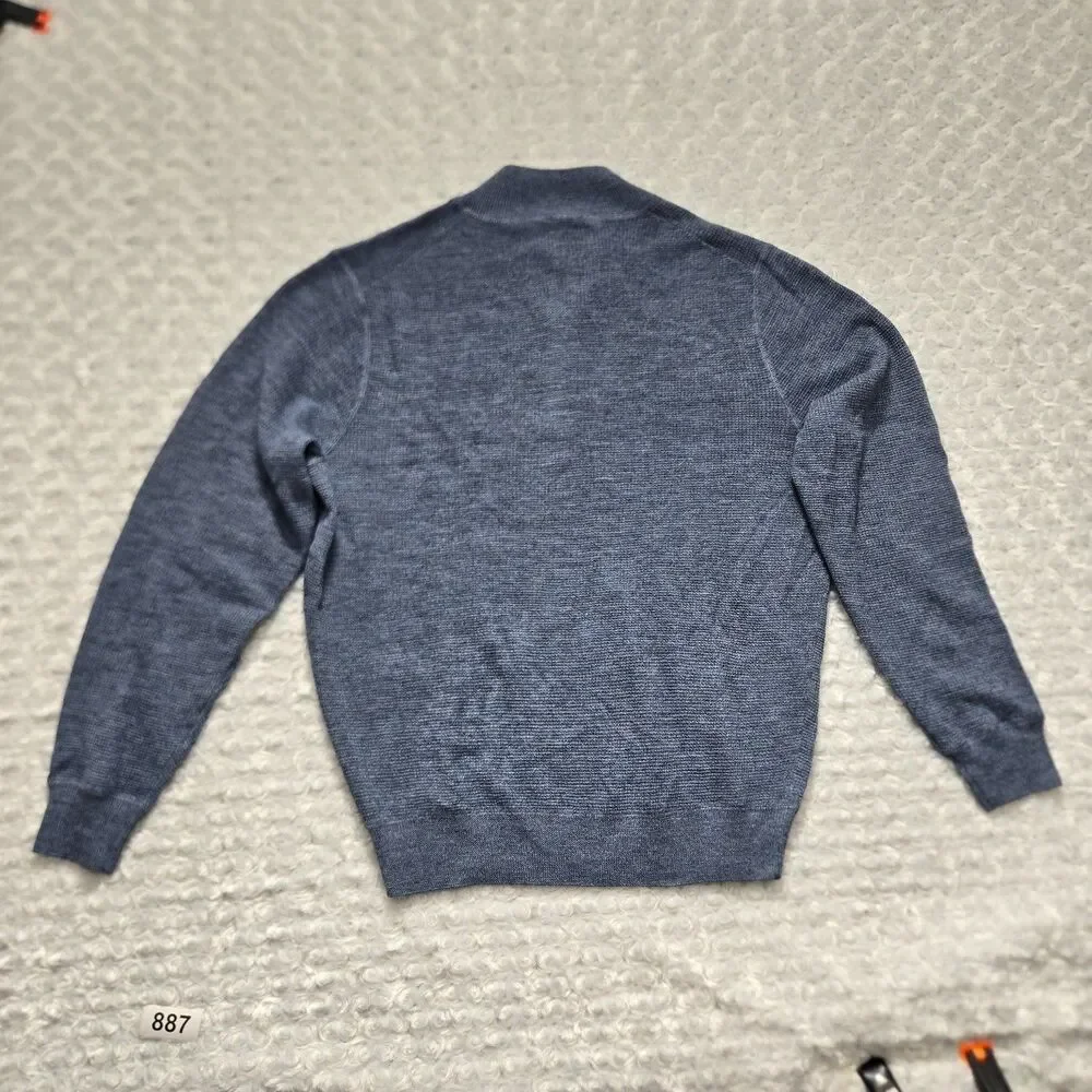 Jos. A. Bank Sweater Vip 4 Bttn Mock Mens M Blue Neck Quarter Button Merino